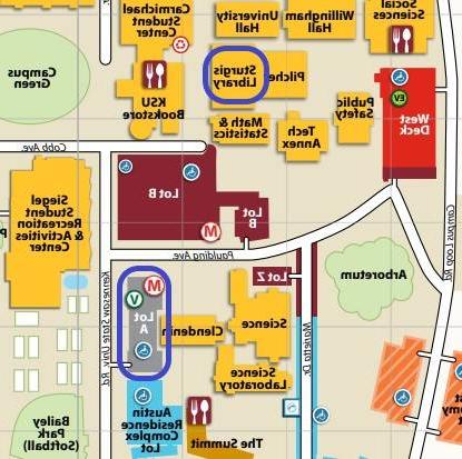 显示斯特吉斯图书馆和停车场位置的校园地图.